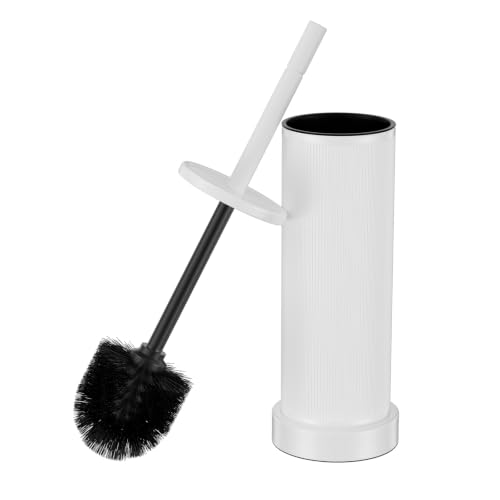 Metal Vertical Grain Toilet Bowl Brush and Holder Set Scrubber White - color: White