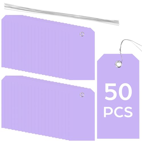 50 Pack Purple Plastic Shipping Tags with Wire Ties, 4.72 x 2.36 inches Heavy Duty Industrial Hang Tags, Blank Identification Labels for Warehouse, Inventory & Outdoor Equipment (Purple) - color: Purple