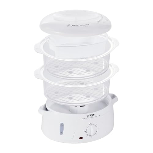 VEVOR Electric Food Steamer, 7.4Qt Electric Vegetable Steamer with 2-Tier Stackable Trays, Food-Grade Food Steamer for Cooking with 60 Min Timer, Auto Shut-Off & Boil Dry Protection (800W) - size: 2-Tier