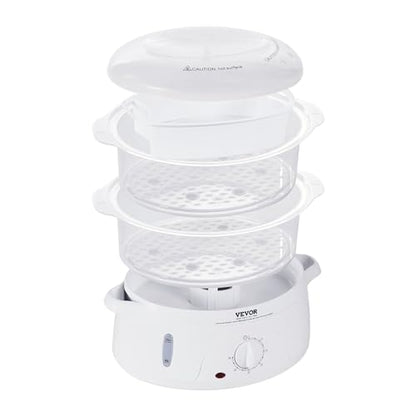 VEVOR Electric Food Steamer, 7.4Qt Electric Vegetable Steamer with 2-Tier Stackable Trays, Food-Grade Food Steamer for Cooking with 60 Min Timer, Auto Shut-Off & Boil Dry Protection (800W) - size: 2-Tier