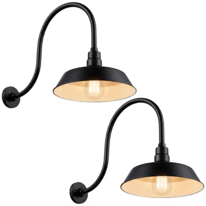 14in. Satin Black Outdoor Gooseneck Barn Light Fixture, 5000K Cool White - color: Satin Black (2-Pack), size: 24 in Gooseneck Arm