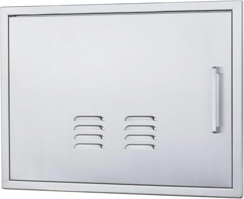 Outdoor Kitchen Doors, 27x20 Inch 304 Stainless Steel BBQ Access Door with Vent, Double Steel Doors for Outdoor Grill Island - size: 27W x 20H- Left