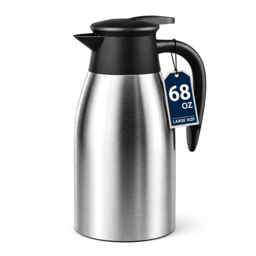 Thermal Coffee Carafe for Keeping Hot – 68OZ Insulated Camping Coffee Pot - color: Stainless Steel, size: 68 Ounces