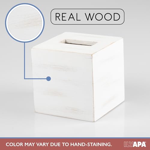 Ilyapa Rustic Wood Tissue Box Cover, Square - White, Farmhouse - color: Rustic White, size: 5" Square