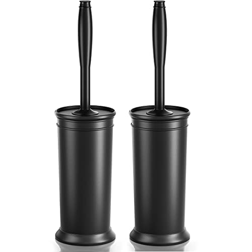 Toilet Brush and Holder 2 Pack, Toilet Bowl Brush with Extra Long Handle, Toilet Scrubber and Covered Holder, Toilet Brushes for Bathroom-Space Saving, Covered Brush, Durable, Deep Cleaning(Black) - color: Black
