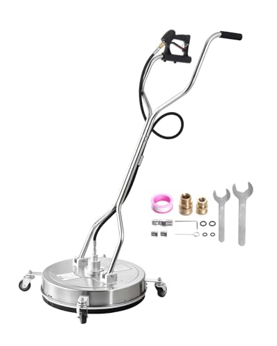 VEVOR 21" Pressure Washer Surface Cleaner, Stainless Steel Pressure Washer Attachments with 4 Wheels, 4500 Max PSI, 3/8 Quick Connector, 2 Spray Nozzles, Dual Handle, for Concrete, Patio, Sidewalk - size: 21 Inch w/ Handle & Wheels