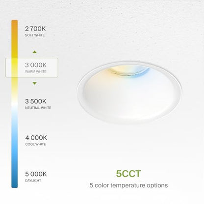 ASD 1 Inch Trimless LED Recessed Ceiling Light Fixture, Mud-in Canless Downlight with Junction Box, 5CCT Selectable 2700K-5000K, 7W 498 Lumens, CRI90+, Anti-Glare, Dimmable, IC & Wet Rated, ETL - color: White 1 Pack, size: 1" 7 Watt