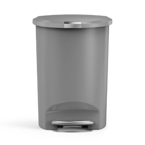 simplehuman 50 Liter / 13 Gallon Semi-Round Kitchen Step Trash Can with Secure Slide Lock, Grey Plastic - color: Gray