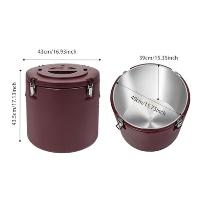 50L/13.21 Gal Insulated Soup Carrier, Stainless Steel Insulated Soup Container Bucket Hot & Cold Thermal Bucket with Lid Commercial Food Warmer for Parties Picnics Cafes Restaurants - color: Brown, size: 50L/13.2Gal