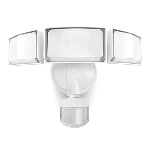 LUTEC 72W 7500LM LED Security Lights Motion Sensor Light Outdoor, 5000K Daylight, IP65 Waterproof, Dusk to Dawn, 3-Head Motion Detected Flood Light for Garage, Yard, Porch(White) - color: White, size: 1 Pack