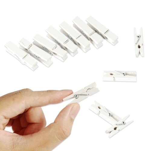 128 Pcs Mini Photo Clips, Small Wooden White Clothespins 1.4 Inch
