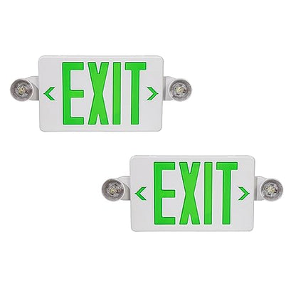 GZRUIYANG Exit Sign with Emergency Lights Green, LED Emergency Exit Light with Battery Backup, UL 924 Certified, AC 120/277V, Commercial Emergency Lights Combo for Business - 2 Pack - color: White Housing Green Letter, size: 2 Pack