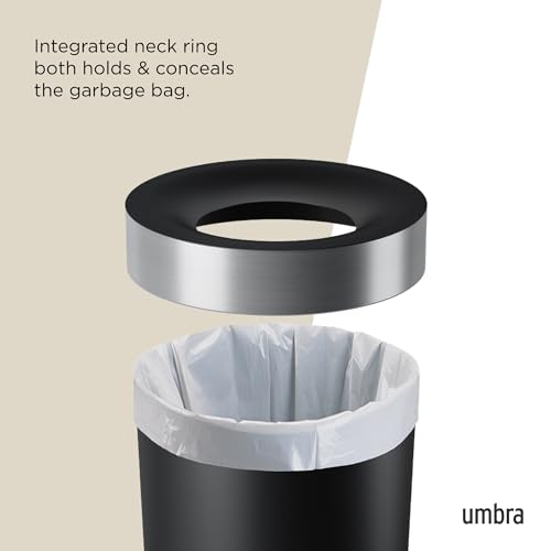 Umbra Vento Kitchen Trash Can, Open Top Bin, 16.5 Gallon, Black/Nickel - color: Black/Nickel