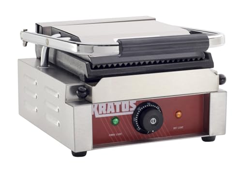 Kratos Commercial Electric Panini Sandwich Grill with Grooved Top and Smooth Bottom Plates, 9" x 9" Cooking Surface, Commercial Countertop Panini Press, 120V, 1750W (29Y-019) - size: Small w/ Smooth & Grooved Plates