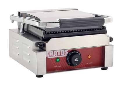 Kratos Commercial Electric Panini Sandwich Grill with Grooved Top and Smooth Bottom Plates, 9" x 9" Cooking Surface, Commercial Countertop Panini Press, 120V, 1750W (29Y-019) - size: Small w/ Smooth & Grooved Plates