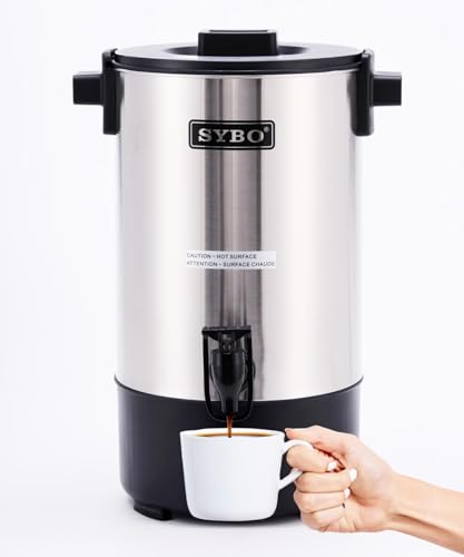 SYBO Commercial Grade Stainless Steel Percolate Coffee Maker, Hot Water Urn for Catering, Hot Beverage Dispenser, 40-Cup, 6L, Metallic - style: 6L Metallic