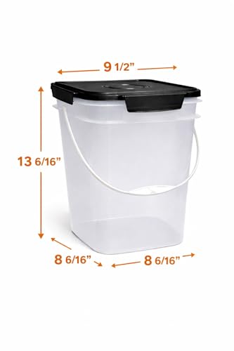 House Naturals 4 Gallon Square Food Grade Bucket Pail with Plastic Handles and Lid (Pack of 3) (Clear - Black lids) - color: Clear - Black Lids