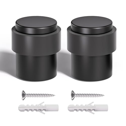SANATO 15Pcs Black Door Stopper Floor Mounted with Black Rubber, Cylindrical 304 Stainless Steel Made - color: Black, size: 15Pcs
