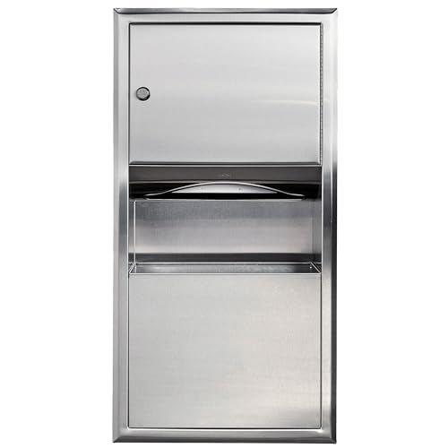 BOBRICK 369 ClassicSeries Stainless Steel Recessed Paper Towel Dispenser with 2-Gallon Waste Receptacle, 28" Height, 14" Width, Satin Finish
