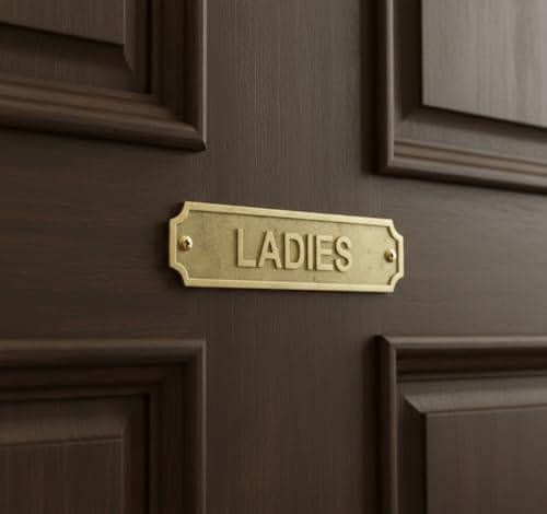 Brass LADIES Door Sign Plaque 22x5 cm Wall Mount Washroom Restroom Signage Plate with Screws for Home Office Hotel Bathroom Identification & Facility Labeling - color: LADIES