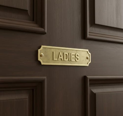 Brass LADIES Door Sign Plaque 22x5 cm Wall Mount Washroom Restroom Signage Plate with Screws for Home Office Hotel Bathroom Identification & Facility Labeling - color: LADIES