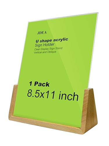 U-shaped Acrylic Sign Holder with Wood Base Menu Holder Flyer Holder Poster Stand Photo Stand Widened Base Windproof, Can Be Used Outdoors (8.5*11) - size: 8.5*11