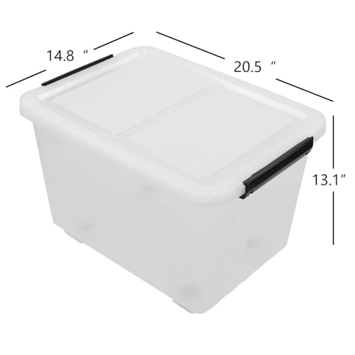 4-Pack 50L Clear Plastic Storage Bins with Wheels - size: 50 L