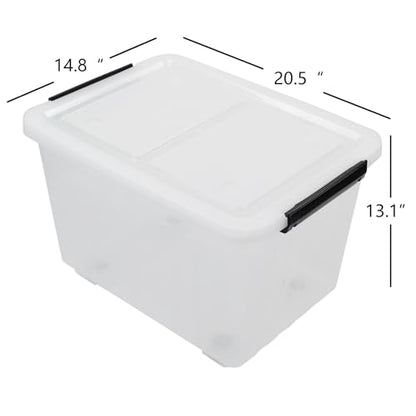 4-Pack 50L Clear Plastic Storage Bins with Wheels - size: 50 L