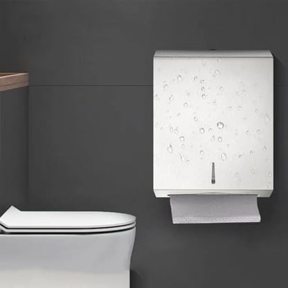 Comercial Paper Towel Dispenser Wall Mount, Brushed Stainless Steel Hand Towel Dispenser with Lock, Large Capacity 400 C-Trifold Multifold Paper Towel Holder for Bathroom Kitchen Office Public Places