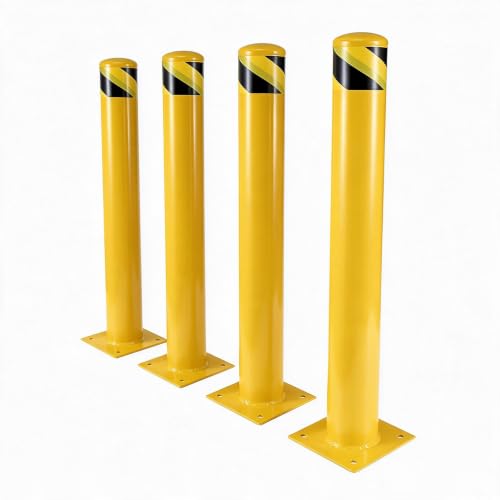 36 in Safety Bollards 6 Pack, Heavy Duty Steel Traffic Barrier Post - size: 42 Inch - 4 Pack