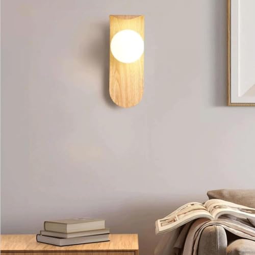Mid Century Wall Sconce Walnut Texture Glass Globe Wall Lighting Wood Industrial Farmhouse Wall Light Bedside Indoor Retro Industrial Wall Mounted Lamp for Living Room Bedroom Bathroom - color: Log color