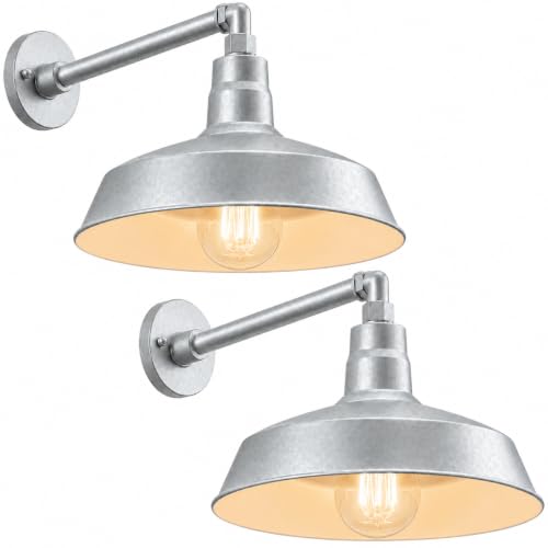 14in. Galvanized Outdoor Gooseneck Barn Light, 5000K Cool White, 2 Pack - color: Galvanized (2 Pack), size: 13 in. Straight Arm