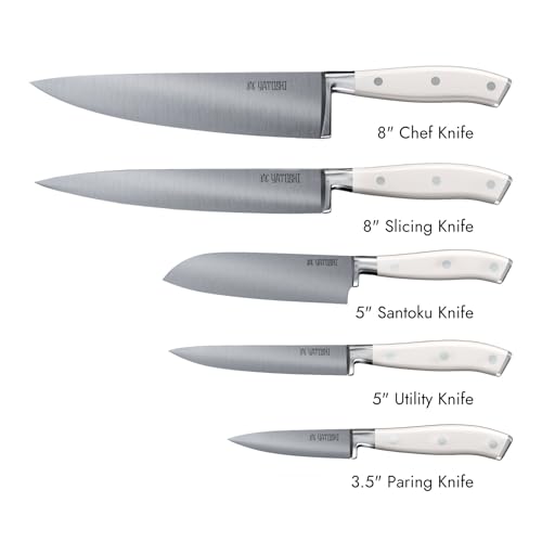 Yatoshi Knives Yatoshi Magnetic Kitchen Knife Block Set 6 Pcs White - Pro Kitchen Knife Set Ultra Sharp High Carbon Steel - color: White, size: 6-Piece