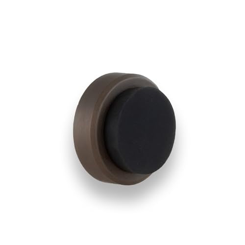 EVI Door Stoppers | Solid Brass Wall Door Stop - Adhesive and Screw Fastering - Black Protector Rubber - 0.94 x 0.55 Inch Door Stop - color: Rustic Brass - Black Rubber