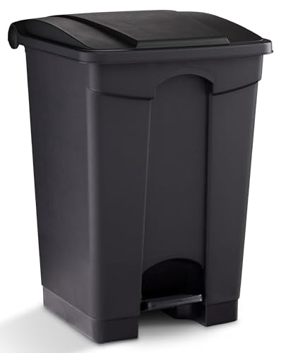Safco Plastic Step-On Trash Can for Hands-Free Disposal, Great for Home and Commercial Use, 12 Gallon, Black (9925BL)