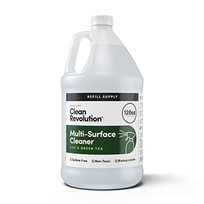 Clean Revolution Multi Surface Cleaner Refill Supply, Non-Toxic, Eco-Friendly & Plant-Based, Ready to Use, Lily & Green Tea, 128 Fl Oz (1 Gallon) - size: 128 Fl Oz (Pack of 1)
