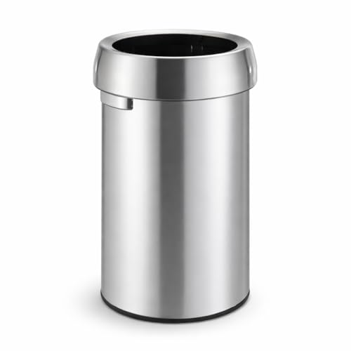Home Zone Living 16 Gallon Commercial Trash Can with Removable Open Top Lid - color: Brushed Silver, size: Round