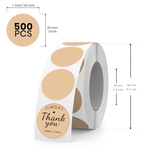 Khaki Round Thermal Labels 1 Inch Vinyl Printer Sticker 500 PCS - color: Khaki