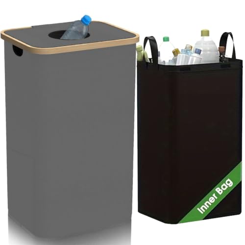 Recycling Bin 100L for Kitchen, Indoor Recycling Bins 26 Gallon Large Recycle Bin with Lid and Reusable Removeable Inner Bags for Recycling Glass, Paper Plastic, Metal Empty Bottles and Clothes,Gray - color: Gray