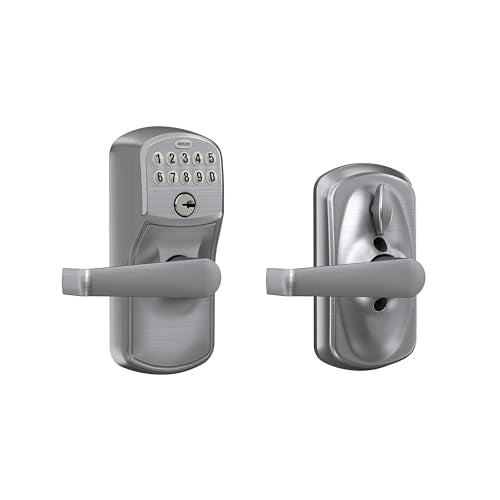 Schlage Electronic Keypad Lock, Lever Handle, Plymouth Trim, Satin Chrome