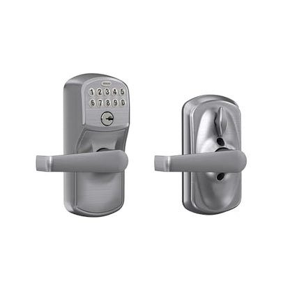 Schlage Electronic Keypad Lock, Lever Handle, Plymouth Trim, Satin Chrome