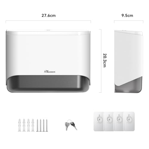 Commercial Paper Towel Dispenser Wall Mount C-Fold Multifold Trifold Hand Towels Dispenser for Bathroom, Two Key Lock Design No-Drilling Adhesive & Screws Included, ABS Built, White-PN6012 - color: White-pn6012