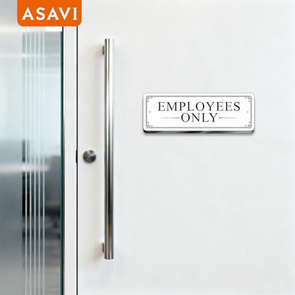 “EMPLOYEES ONLY” Acrylic Sign – Waterproof & Fade-Resistant Staff-Only Notice with Strong Adhesive + Pre-Drilled Holes (8.7"x3") | Office, Warehouse, Restricted Areas (White) - color: White