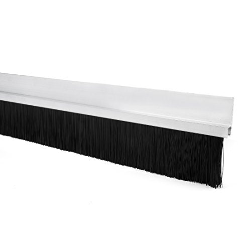 uxcell Door Bottom Sweep H-Shape Aluminum Alloy Base with 1.6-inch Black Nylon Brush 39-inch x 2.68-inch - color: Silver, size: 39.37" x 1.6"