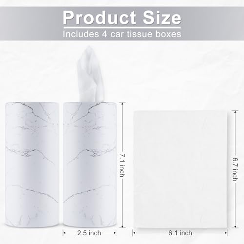 SINGARO Car Tissue Holder, 4 Pack Car Cup Holder Facial Tissues with Travel Tissue Bag, Quick and Convenient Flower Combination Car Tissue Box(4 Canisters/200 Tissues) White - color: White