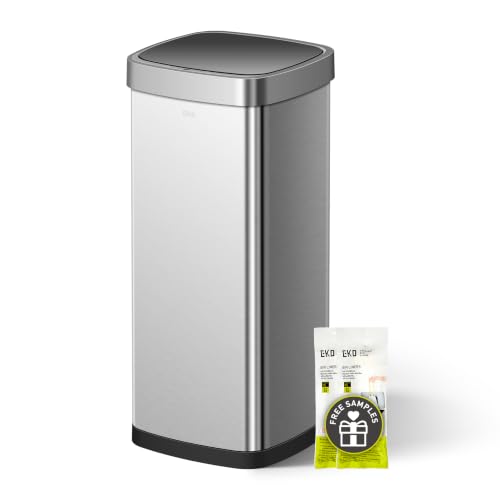 EKO EcoSmart Tall and Large Kitchen Trash Can or Recycling Bin, 80L/21.1G High Capacity, Touchless Soft Square Motion Sensor Garbage Can, Brushed Stainless Steel - size: EcoSmart 80 liter - Stainless Steel
