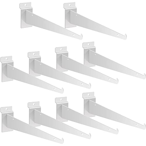 Oudain 10 Pcs 12" Slatwall Shelf Bracket with Lip Metal, White - color: White