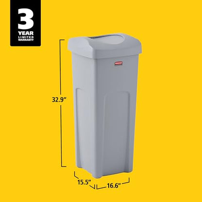 Rubbermaid Commercial Products Untouchable Trash Can with Lid, Gray, 23-Gal