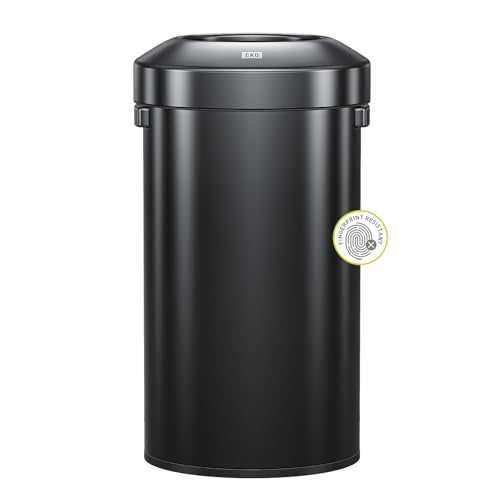 EKO Urban 32 Gallon Round Black Stainless Steel Open Top Waste Bin, Tall Commercial Trash Can for Indoor/Outdoor, Extra Large Metal Garbage Bin for Office, Restaurant, Restroom,120L - color: Matte Black, size: 120 Liter, Round