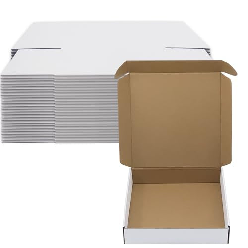 10x10x2 inch Shipping Boxes Set of 25, White Corrugated Cardboard Mailers - size: 10x10x2 -25 Pack